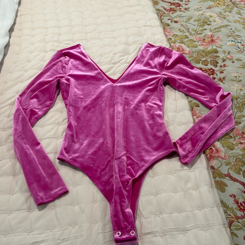 Pink velvet bodysuit